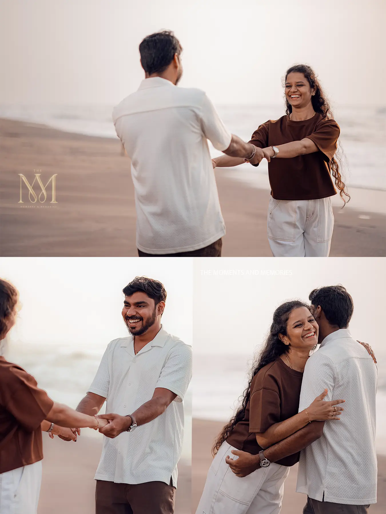 Couple dancing together on the beach, holding hands